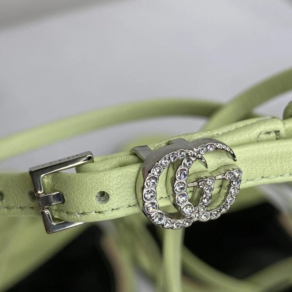 Gucci Womens Sandals Pistachio Green Size 7 Charlotte Nappa GG Buckle Heeled - Picture 7 of 13